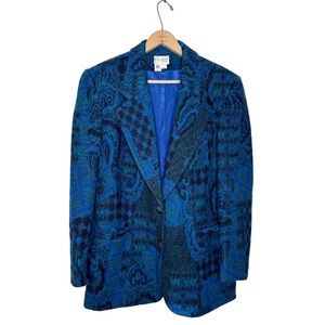 Papell Too | Vintage Blue Paisley Wool Blazer Size 8